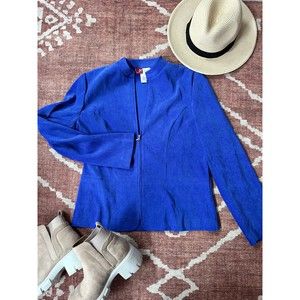 Jennifer Moore crushed velvet suede peplum zip up work blazer jacket